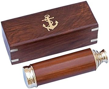 Hampton Nautical Captains Brass Spyglass Telescope with Rosewood Box 15 Inch