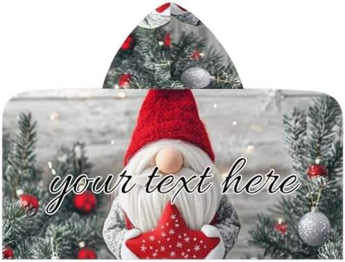 Personalized Kids Hooded Beach Towel with Christmas Gnome Design
