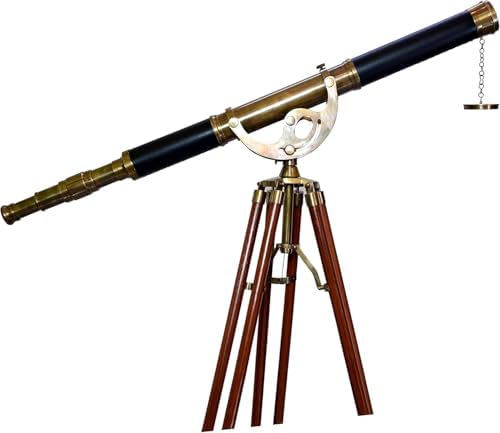 Antique Brass Telescope with Compass and Teak Tripod
