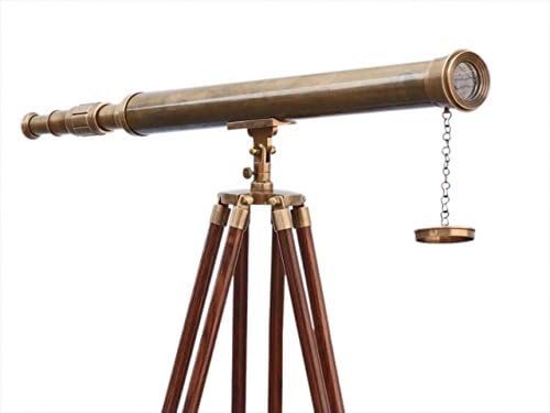 Brass Telescope with Wooden Tripod for Home Decor