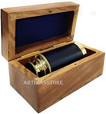 Brass Handheld Telescope with Anchor Wooden Box 6 Inch