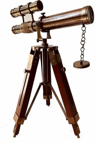 Decorative Brass Telescope 9 Inch with Wood Tripod Stand