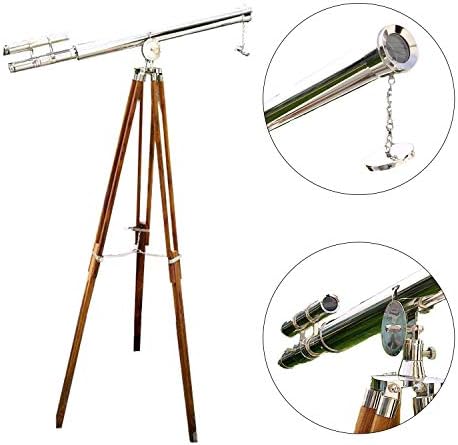 Nautical Double Barrel Telescope with Brass and Wood Stand