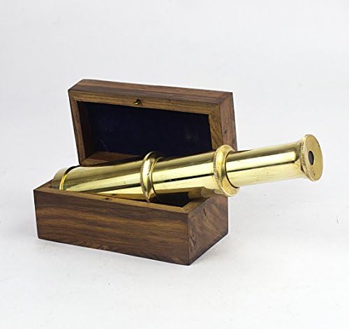 Vintage Mini Brass Telescope with Wooden Box