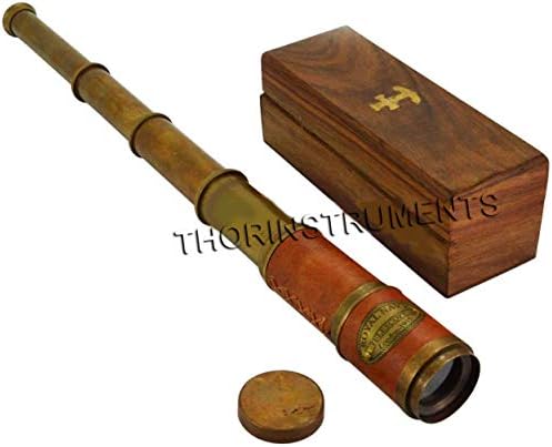 Beautiful Pink Leather Brass Telescope with Wood Box