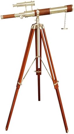 Nautical Marine Double Barrel Telescope with Brass Finish and Leather Spyglass