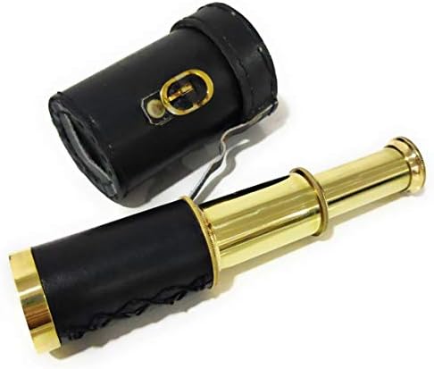 Brass Handheld Telescope with Black Leather Case 6 Inch