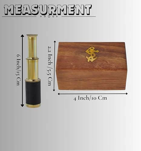 6 Inch Handheld Brass Telescope with Wooden Box