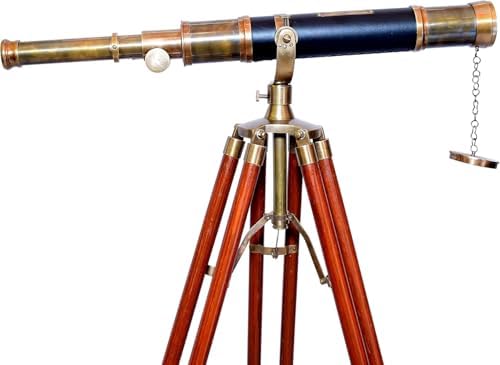 Nautical Floor Standing Antique Brass Telescope with Adjustable Scope