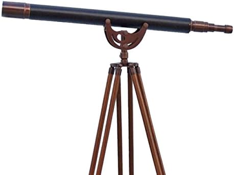 Hampton Nautical Floor Standing Antique Copper Telescope with Leather 65