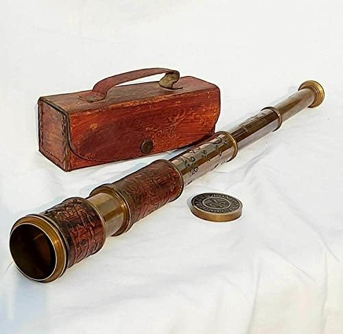 Heynz Antique Brass Telescope with Leather Box