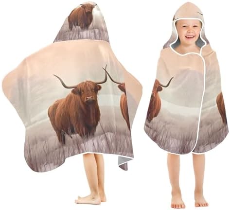 Rural Highland Cows Kids Hooded Towel for Boys Girls