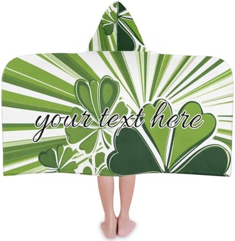 Green Shamrock Personalized Kids Beach Towel with Hood