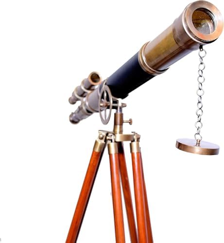 Decorative Antique Double Barrel Telescope with Wooden Tripod