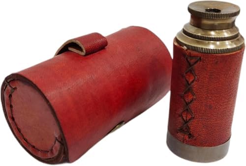 6 Inch Solid Brass Handheld Telescope with Brown Leather Case