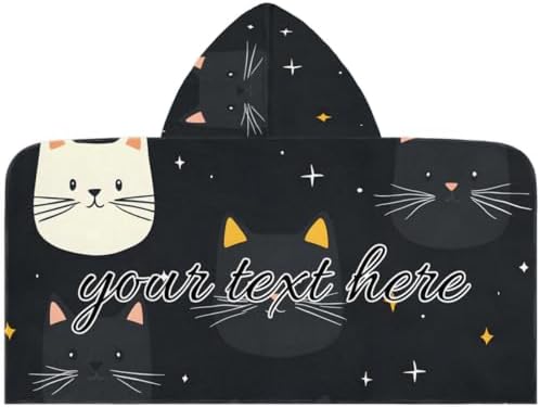 Personalized Kids Cat Print Hooded Beach Towel