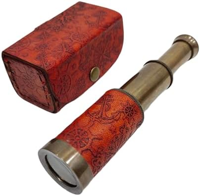 6 Inch Nautical Brass Spyglass Telescope with Leather Case