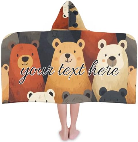 Personalized Kids Hooded Beach Towel with Cute Bear Print
