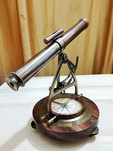 Nautical Brass Alidade Telescope with Compass Base - Retirement Gift for Him