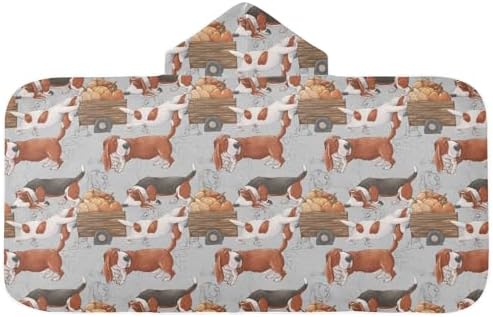 Susiyo Kids Hooded Bath Towel with Funny Basset Hound and Pumpkin Design