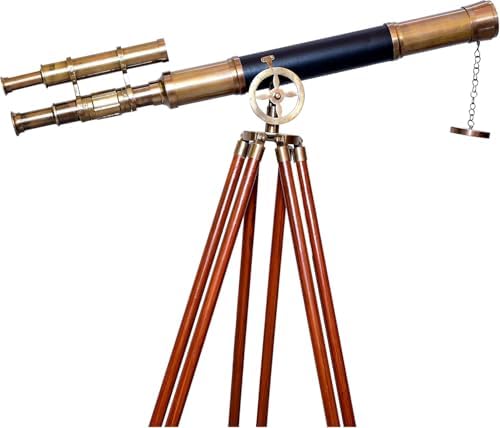 Decorative Antique Double Barrel Telescope with Wooden Tripod