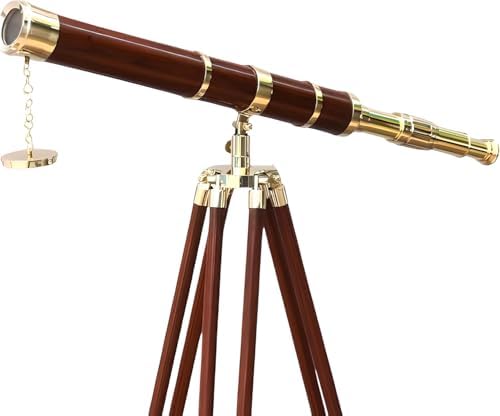 Handcrafted Brass Nautical Telescope with Adjustable Wooden Tripod Stand
