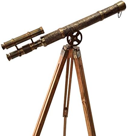Double Barrel Nautical Brass Telescope with Wooden Tripod