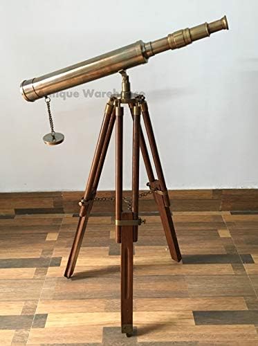 Handmade Nautical Pirate Spyglass Telescope with Adjustable Wooden Tripod