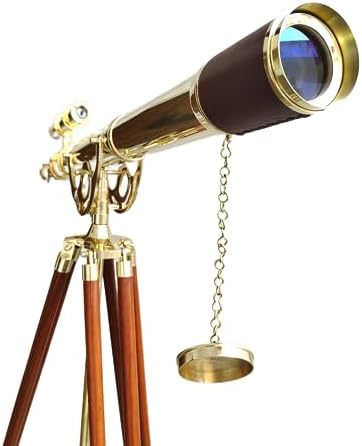 Maritime Nautical Telescope with Brass Double Barrel and Wooden Tripod Stand by NAVIROCK