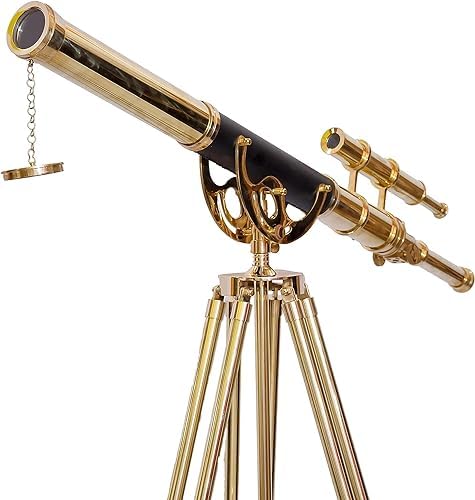 Navirock Decorative Brass Telescope with Wooden Tripod Stand