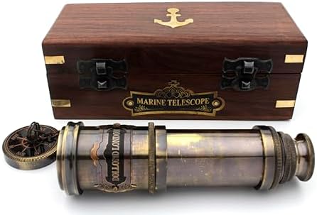 Vintage Nautical Brass Telescope with Wood Box