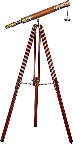 Antique Brass Navy Telescope with Wooden Tripod