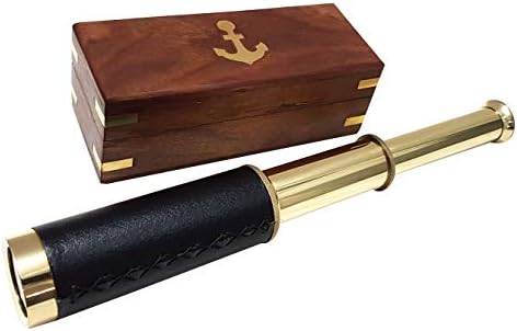 Vintage Marine Ship Telescope with Wooden Box