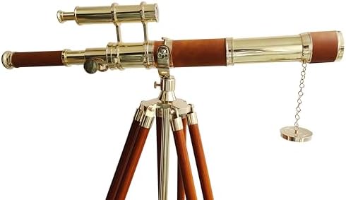 Nautical Marine Double Barrel Telescope with Brass Finish and Leather Spyglass