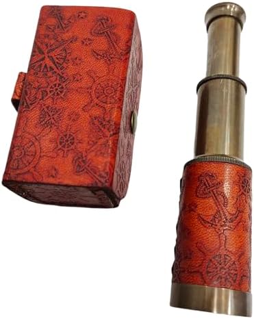 6 Inch Nautical Brass Spyglass Telescope with Leather Case