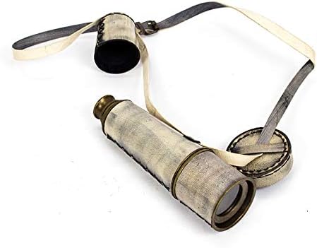 Vintage Brass Grey Leather Telescope with Compass