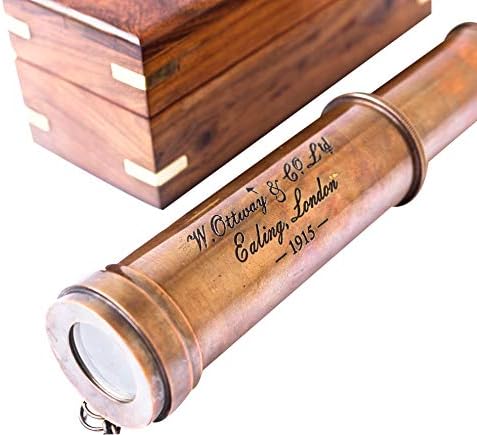 Nautical Vintage Copper Telescope with Wooden Box
