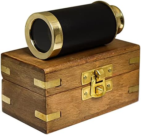 Handheld Brass Telescope with Wooden Box - Pirate Style 6 Inch