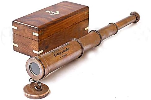 Vintage Copper Finish Telescope with Wooden Box