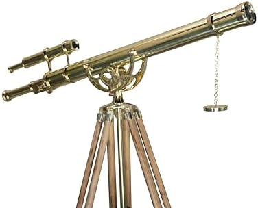 Double Barrel Nautical Brass Telescope with Teak Wooden Tripod