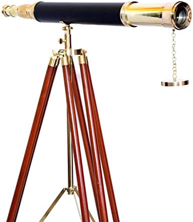 Shiny Brass Telescope with Wooden Tripod by NAVIROCK