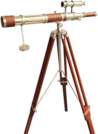 Nautical Marine Double Barrel Telescope with Brass Finish and Leather Spyglass