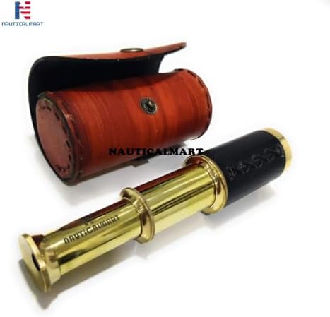 6 Inch Handheld Brass Spyglass Telescope with Leather Bag