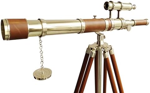 Nautical Marine Double Barrel Telescope with Brass Finish and Leather Spyglass