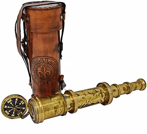 Antique Brass Pirate Telescope with Leather Case