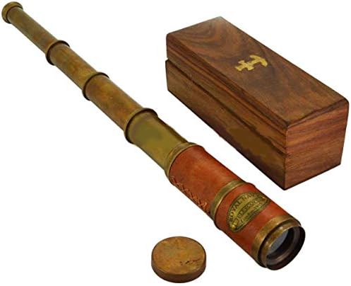 Beautiful Pink Leather Brass Telescope with Wood Box