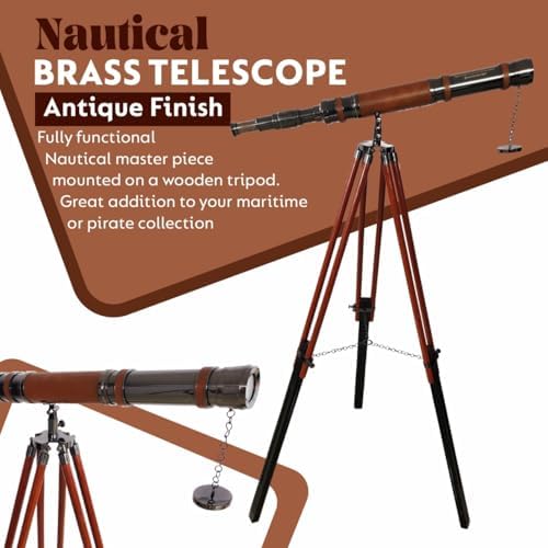 Antique Brass Telescope with Wooden Tripod