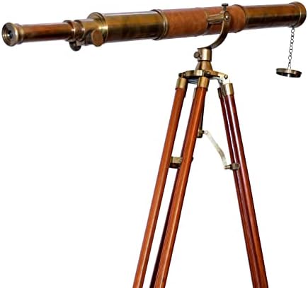 Vintage Brass Telescope with Wooden Tripod Stand