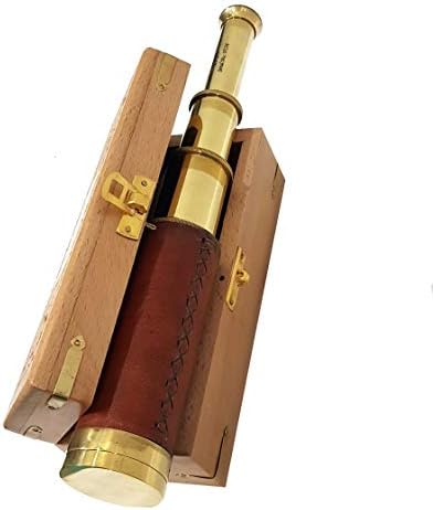Antique Brass Spyglass Telescope with Wooden Box - Nautical Decor Collectible