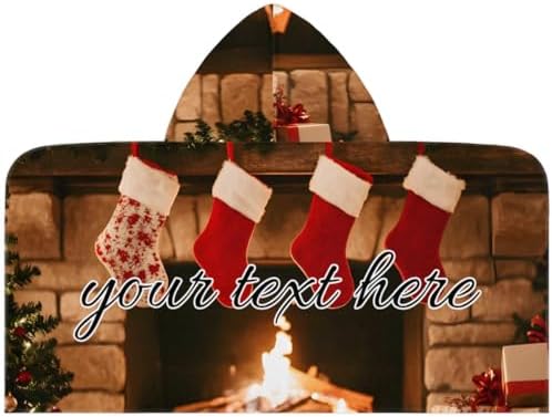 Christmas Fireplace Personalized Kids Hooded Towel for Boys Girls